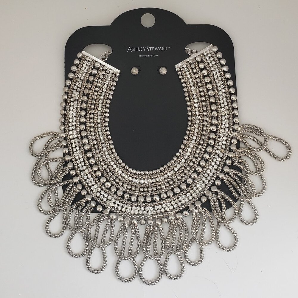 Ashley Stewart Silver Tone Statement Necklace Set - image 1